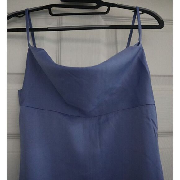 WeWoreWhat WWD18-1 Women's Sz 0 Slate Blue Cowl Midi Satin Charmeuse Dress - Picture 3 of 14